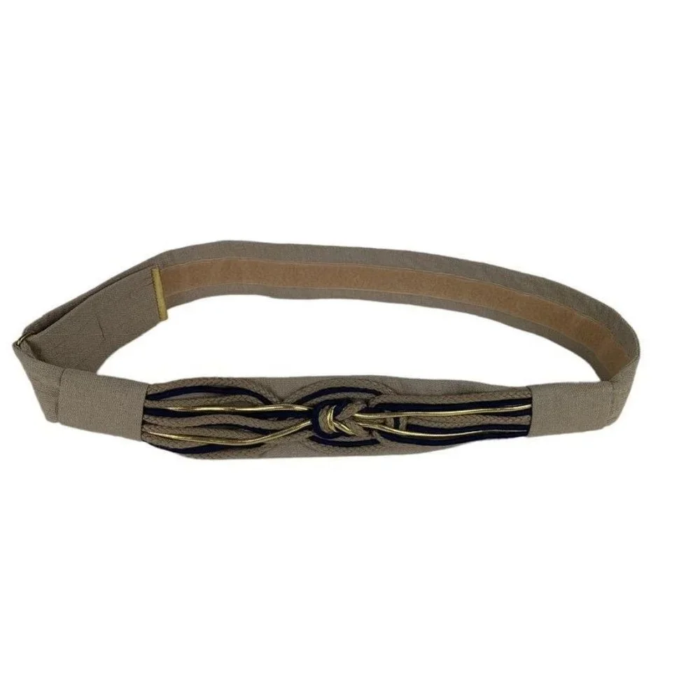 Rebecca's Vintage Fabric Belt Knotted Rope Cord Hook & Loop Closure Taupe S-L‎